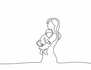 black and white outline of mother holding baby