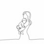 black and white outline of mother holding baby