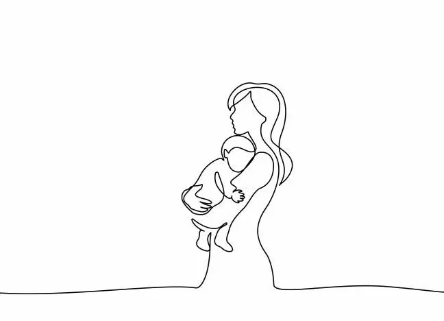 black and white outline of mother holding baby