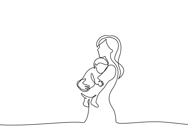 black and white outline of mother holding baby